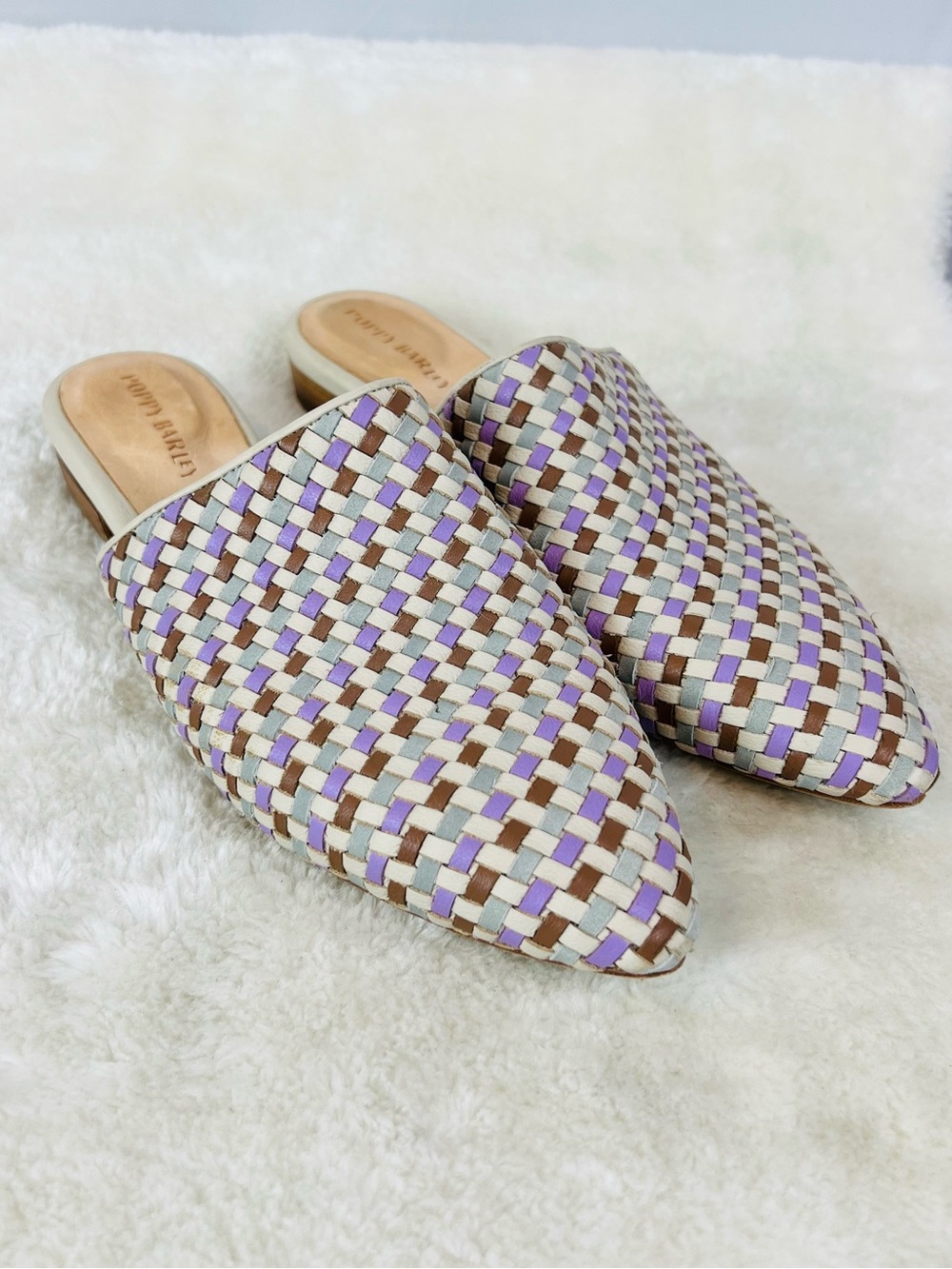 Poppy Barley Woven Pointed-Toe Mule - Lavender, White & Brown
